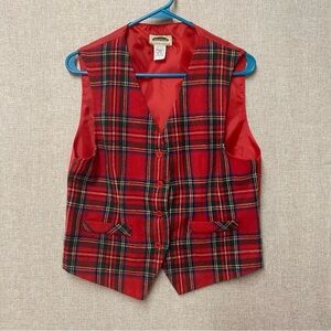 Vintage Mark Reed  Red Plaid Wool Vest Small  Button Up Waistcoat‎ Made In USA